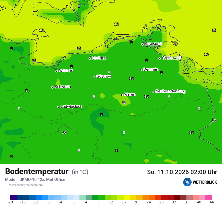 Modellkarte UKMO – t_g – mv