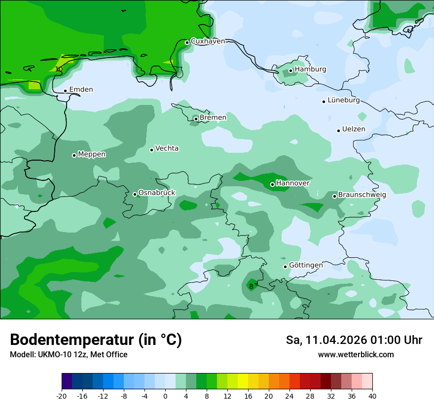 Modellkarte UKMO – t_g – ni