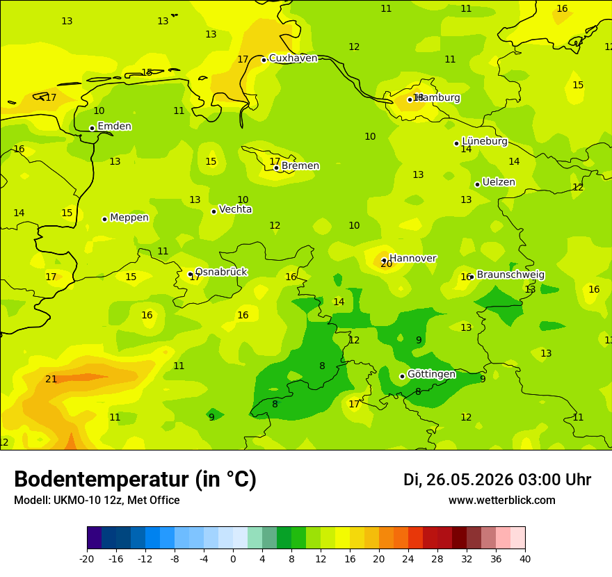Modellkarte UKMO – t_g – ni