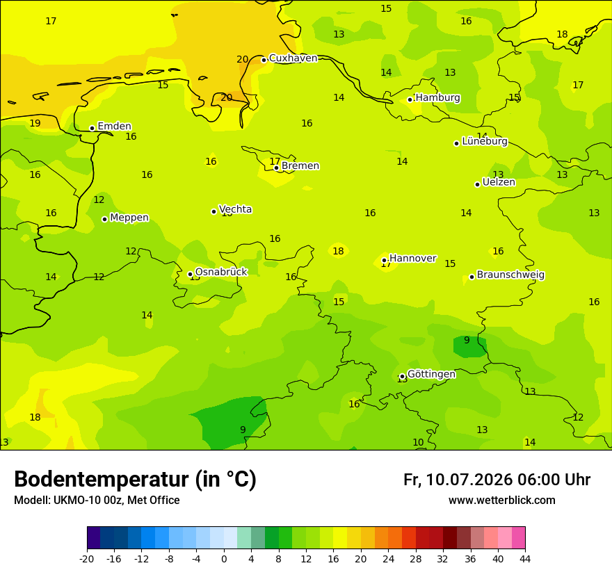 Modellkarte UKMO – t_g – ni
