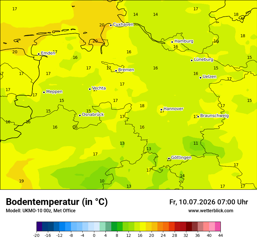Modellkarte UKMO – t_g – ni