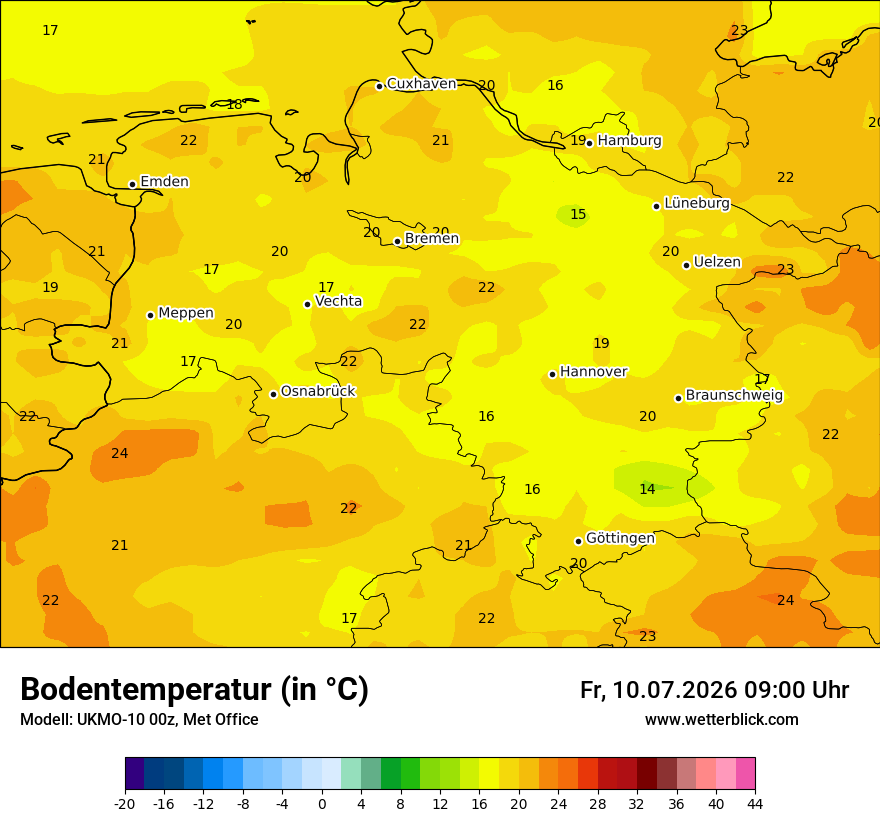 Modellkarte UKMO – t_g – ni