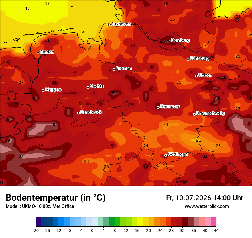 Modellkarte UKMO – t_g – ni