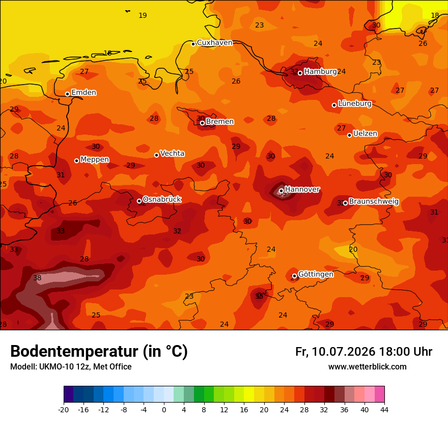 Modellkarte UKMO – t_g – ni