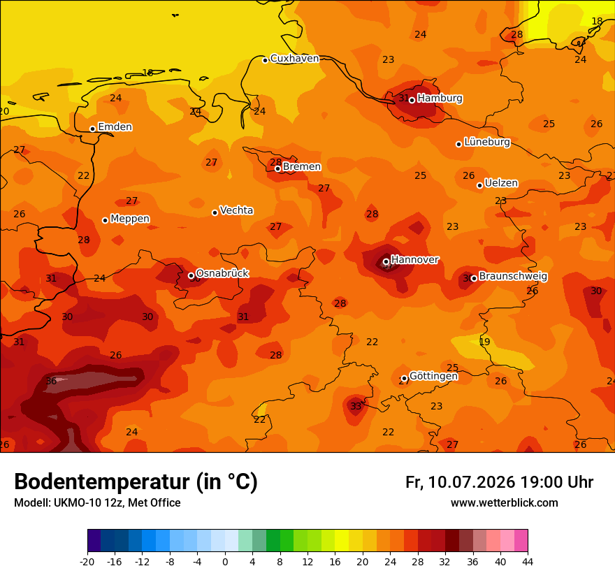 Modellkarte UKMO – t_g – ni