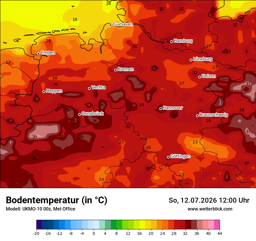 Modellkarte UKMO – t_g – ni