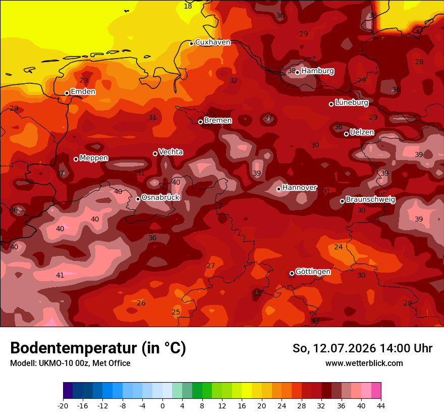 Modellkarte UKMO – t_g – ni