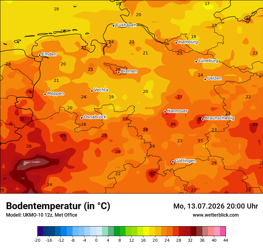 Modellkarte UKMO – t_g – ni
