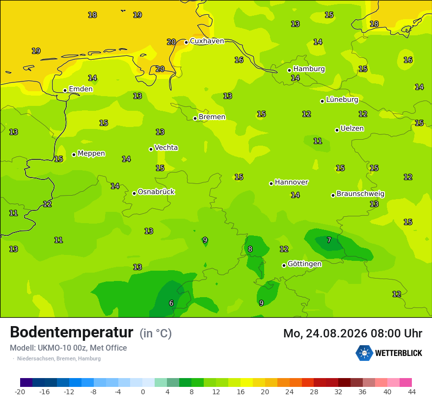 Modellkarte UKMO – t_g – ni