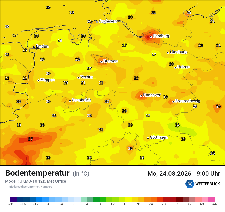 Modellkarte UKMO – t_g – ni