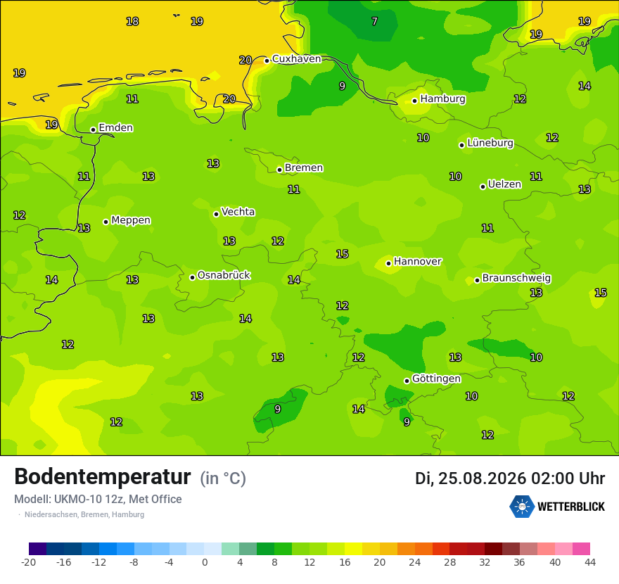 Modellkarte UKMO – t_g – ni