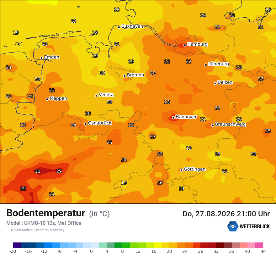 Modellkarte UKMO – t_g – ni