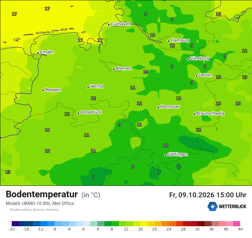 Modellkarte UKMO – t_g – ni