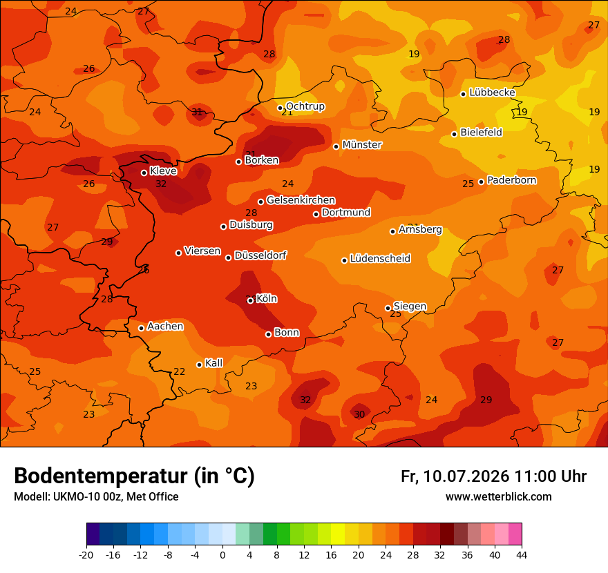 Modellkarte UKMO – t_g – nrw