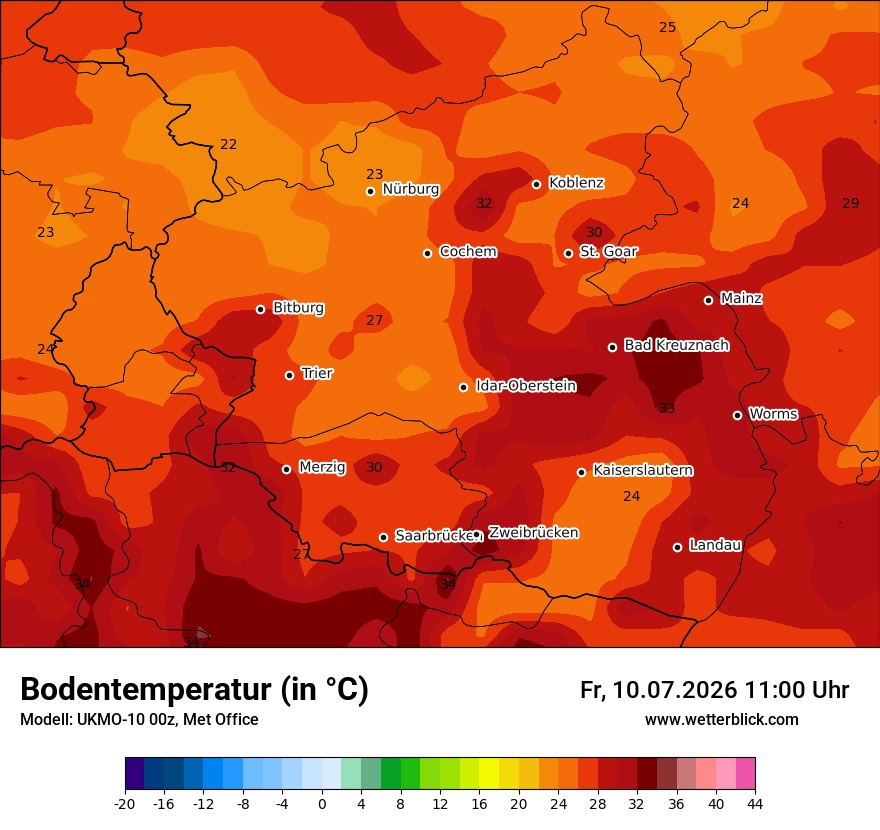 Modellkarte UKMO – t_g – rp