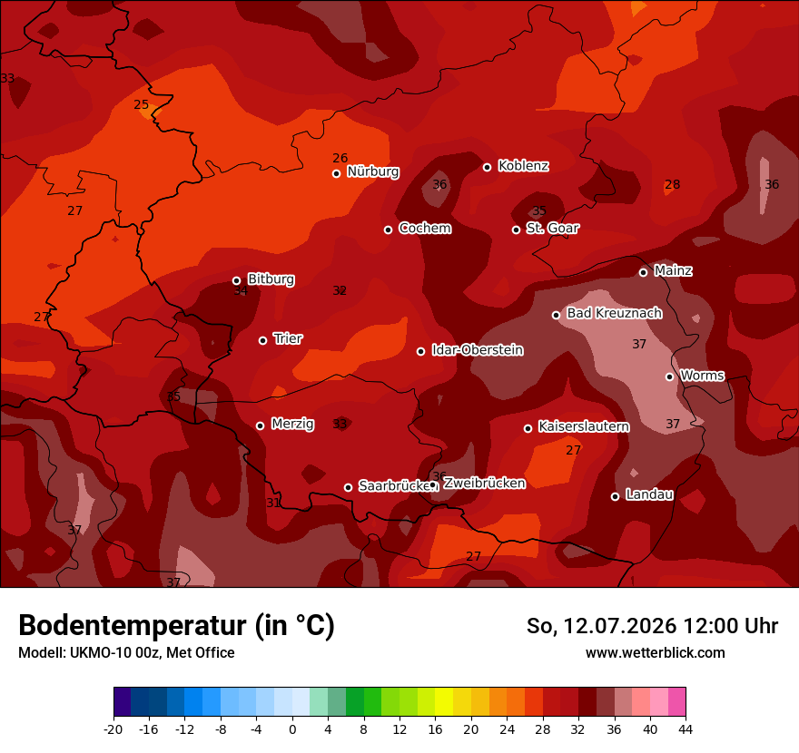 Modellkarte UKMO – t_g – rp