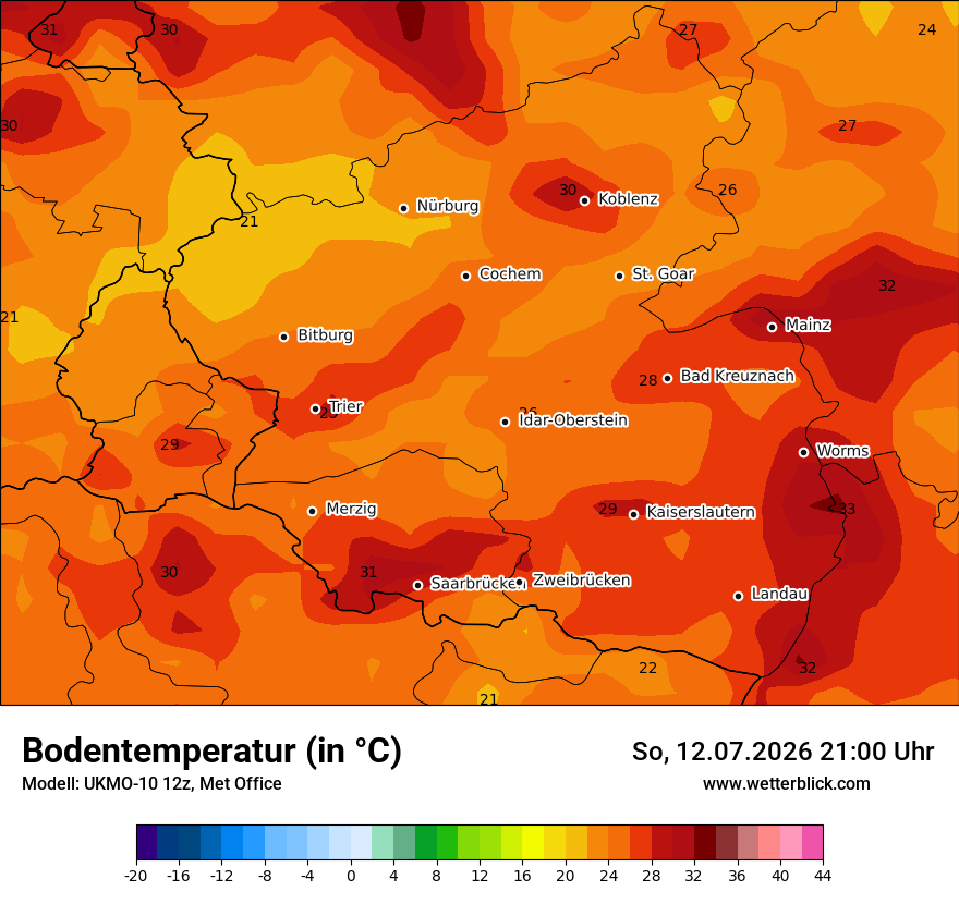 Modellkarte UKMO – t_g – rp