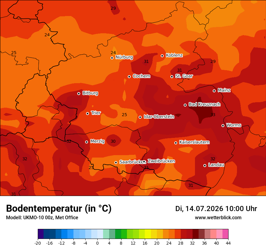 Modellkarte UKMO – t_g – rp