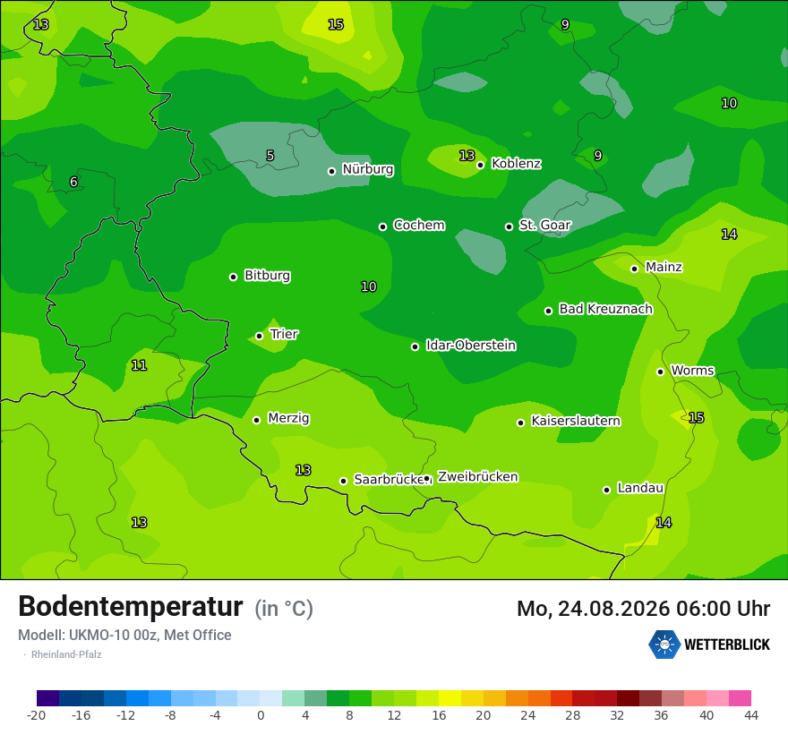 Modellkarte UKMO – t_g – rp