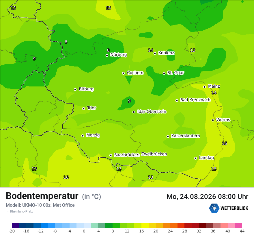 Modellkarte UKMO – t_g – rp