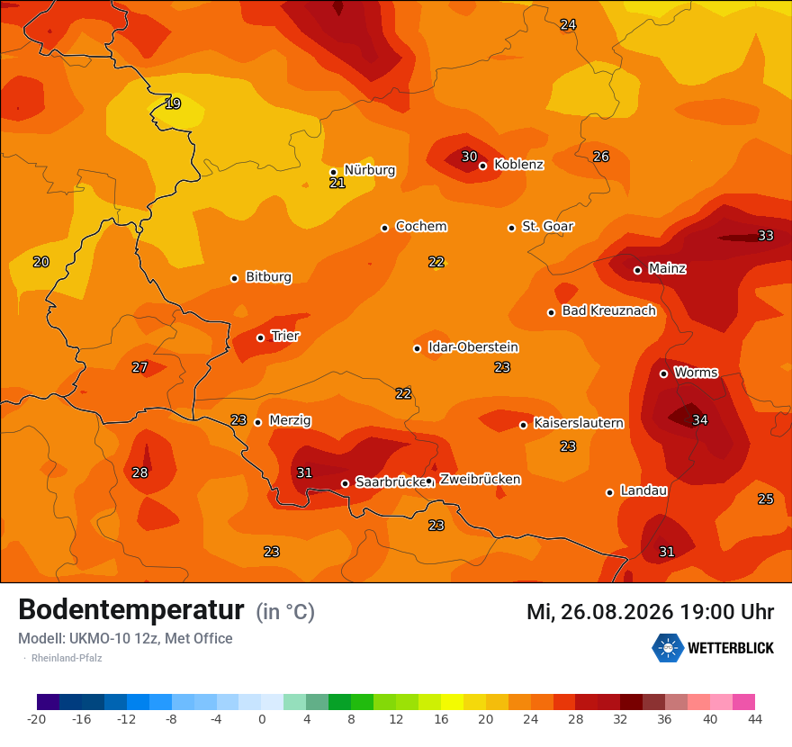 Modellkarte UKMO – t_g – rp