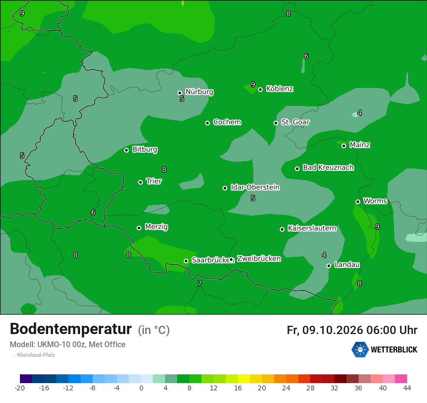 Modellkarte UKMO – t_g – rp