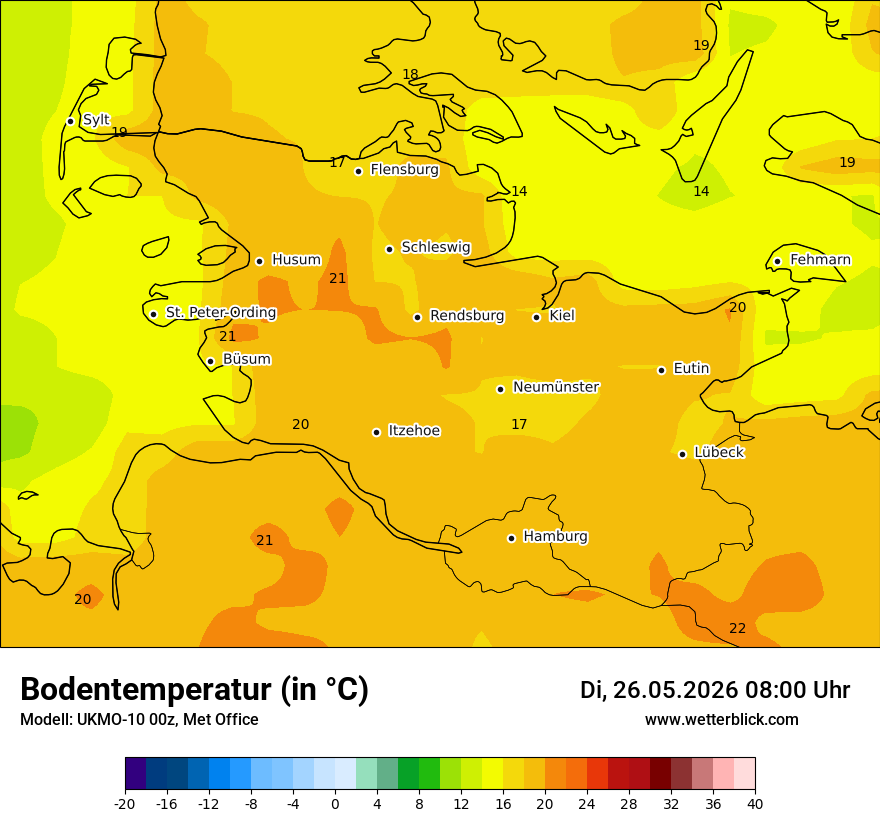 Modellkarte UKMO – t_g – sh