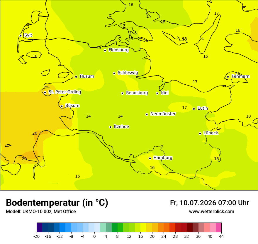 Modellkarte UKMO – t_g – sh