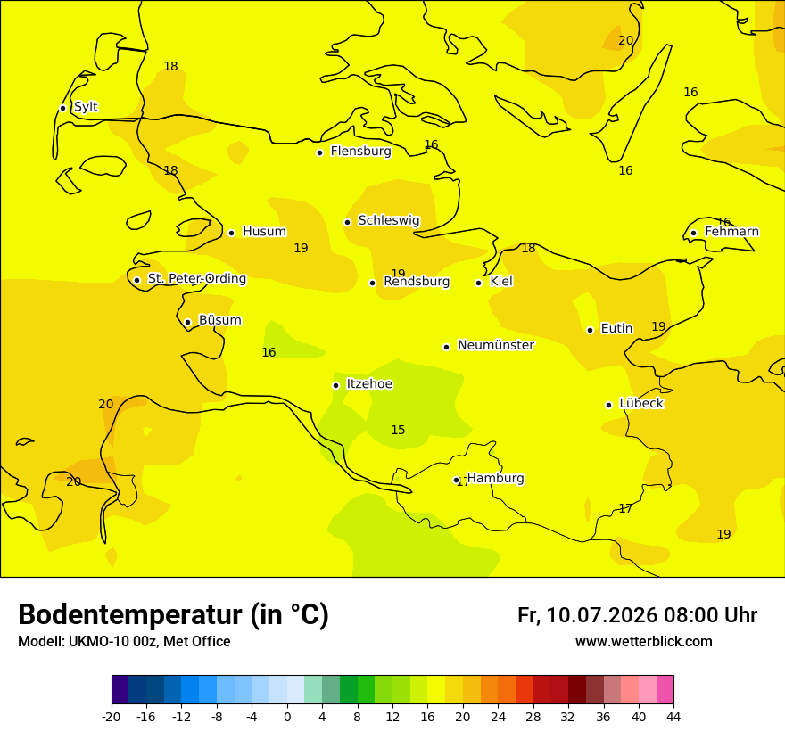 Modellkarte UKMO – t_g – sh