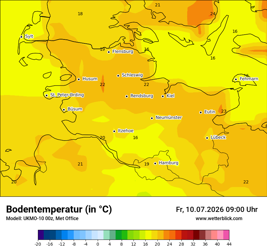 Modellkarte UKMO – t_g – sh