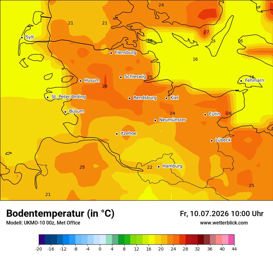 Modellkarte UKMO – t_g – sh