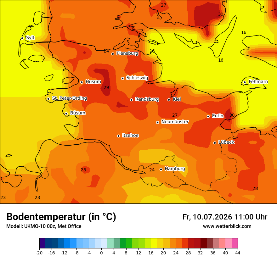 Modellkarte UKMO – t_g – sh
