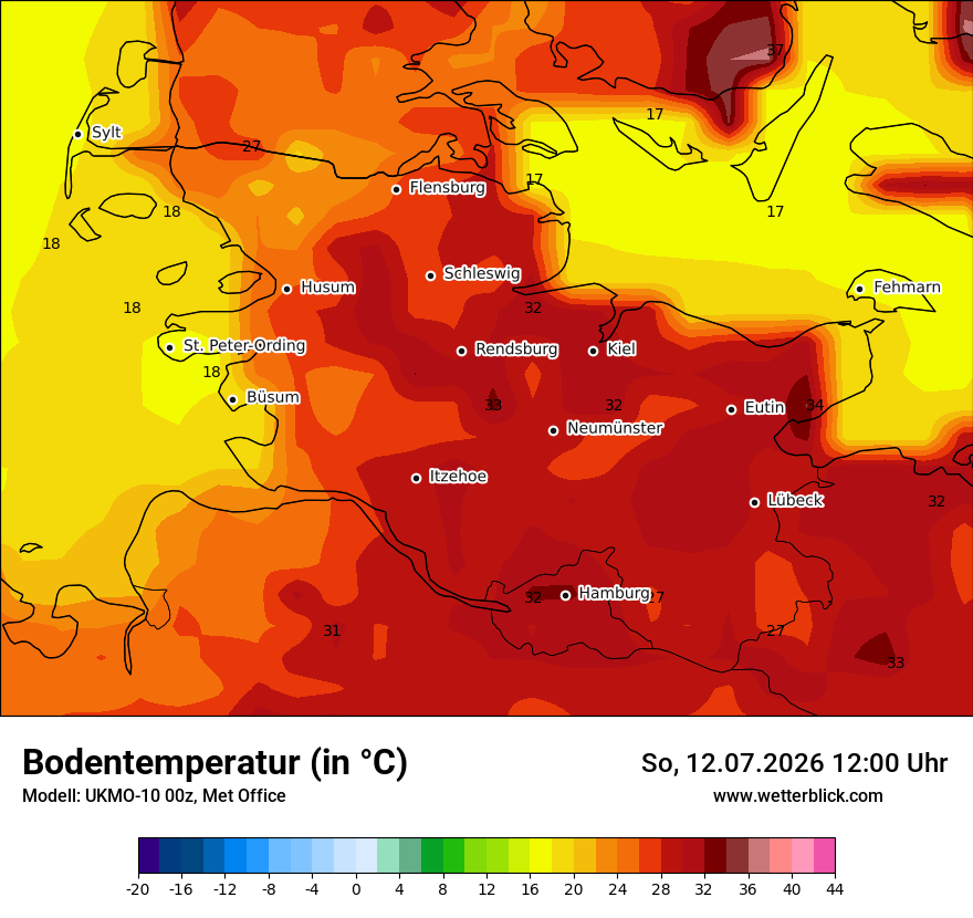 Modellkarte UKMO – t_g – sh