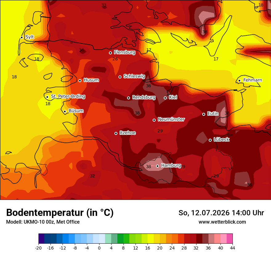 Modellkarte UKMO – t_g – sh