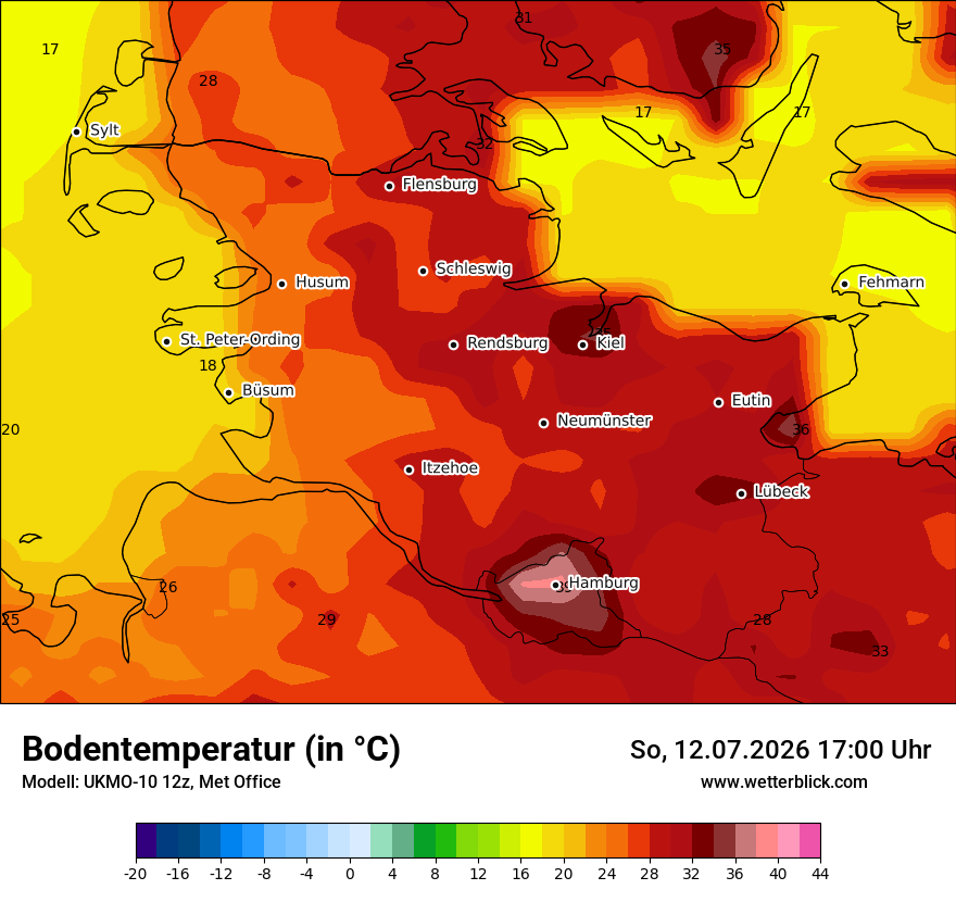 Modellkarte UKMO – t_g – sh