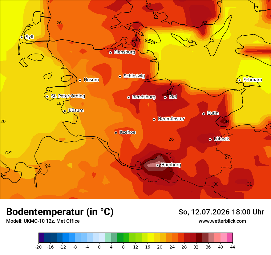 Modellkarte UKMO – t_g – sh