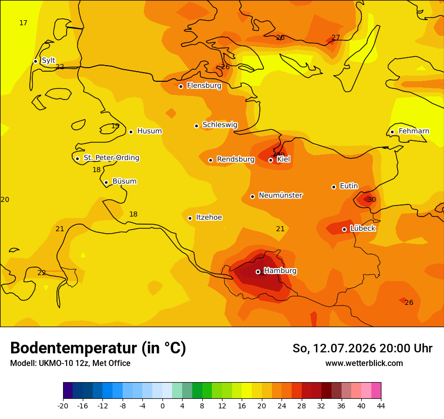 Modellkarte UKMO – t_g – sh
