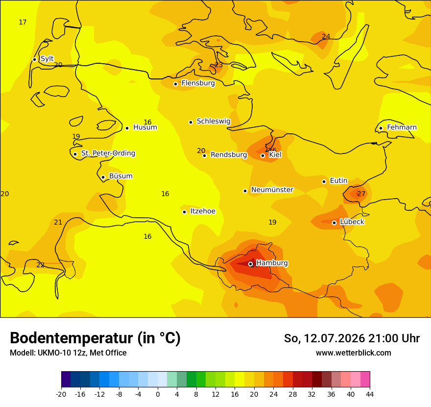Modellkarte UKMO – t_g – sh