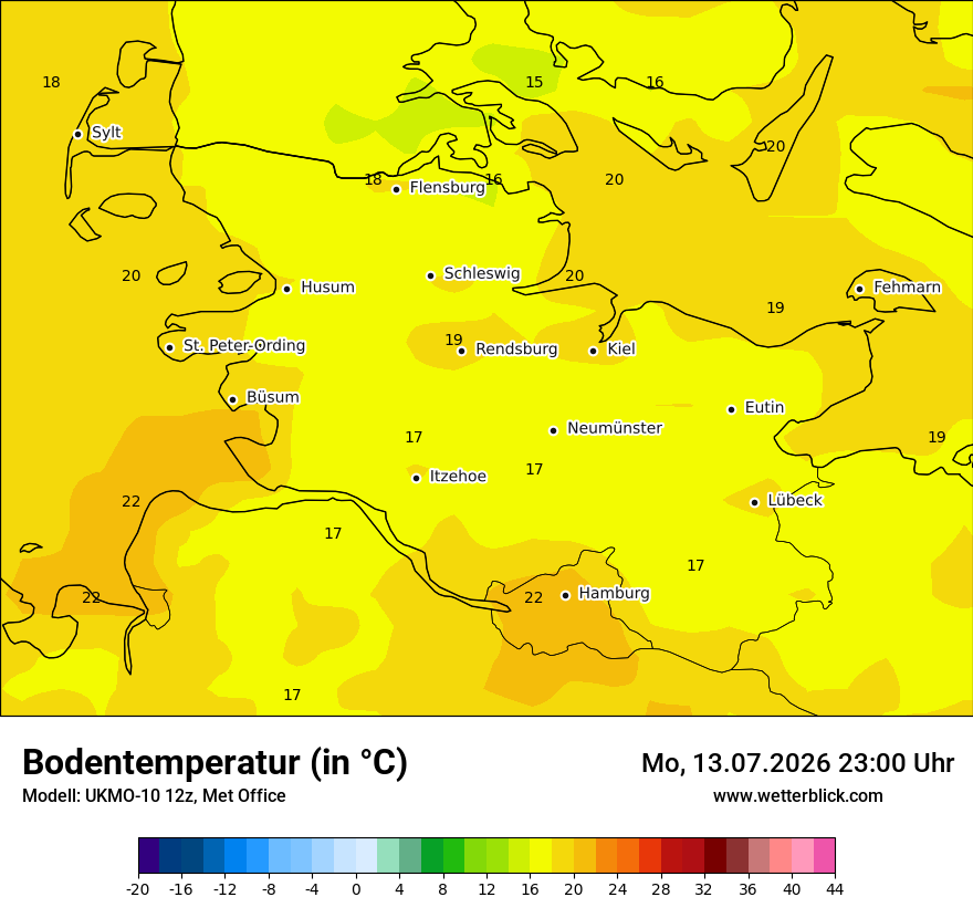 Modellkarte UKMO – t_g – sh