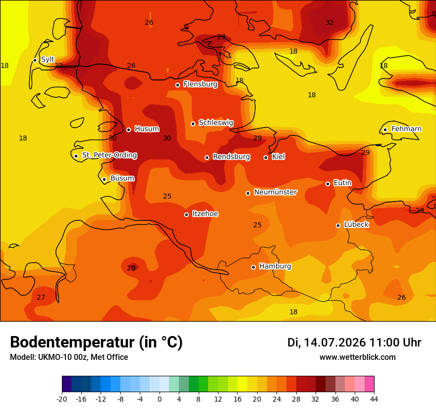 Modellkarte UKMO – t_g – sh