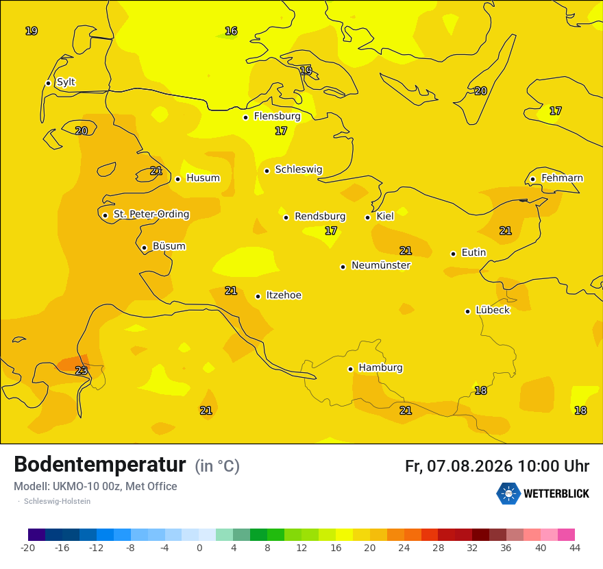 Modellkarte UKMO – t_g – sh