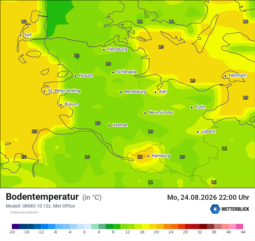 Modellkarte UKMO – t_g – sh