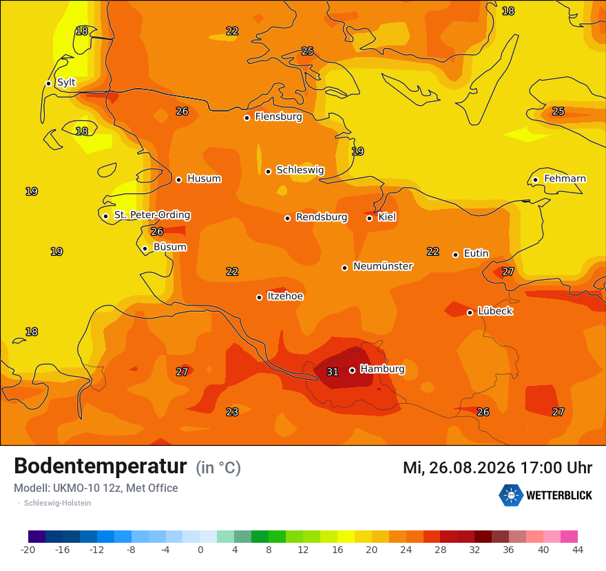 Modellkarte UKMO – t_g – sh