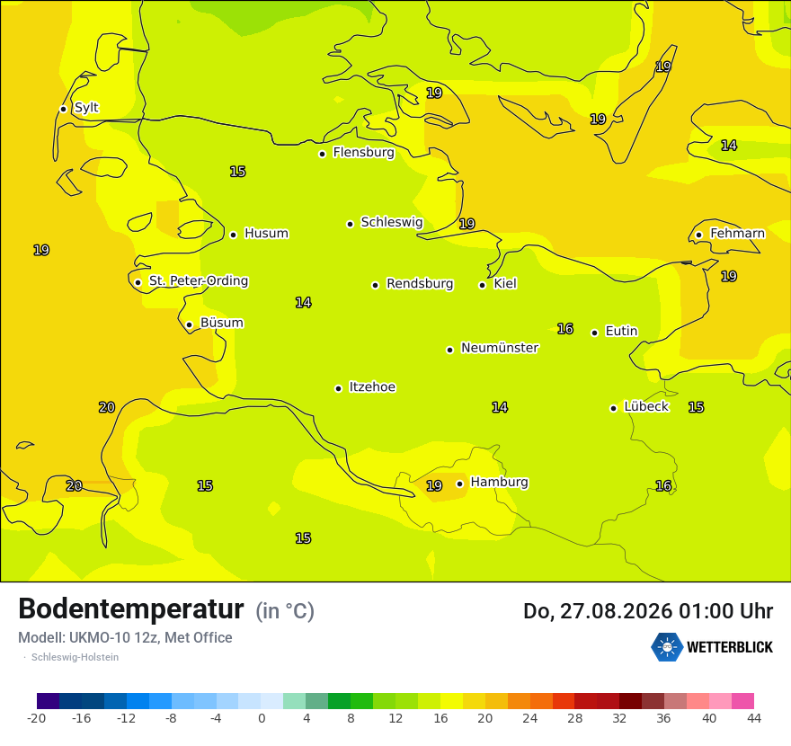 Modellkarte UKMO – t_g – sh