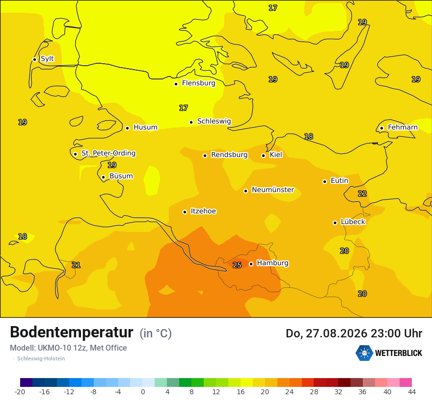Modellkarte UKMO – t_g – sh