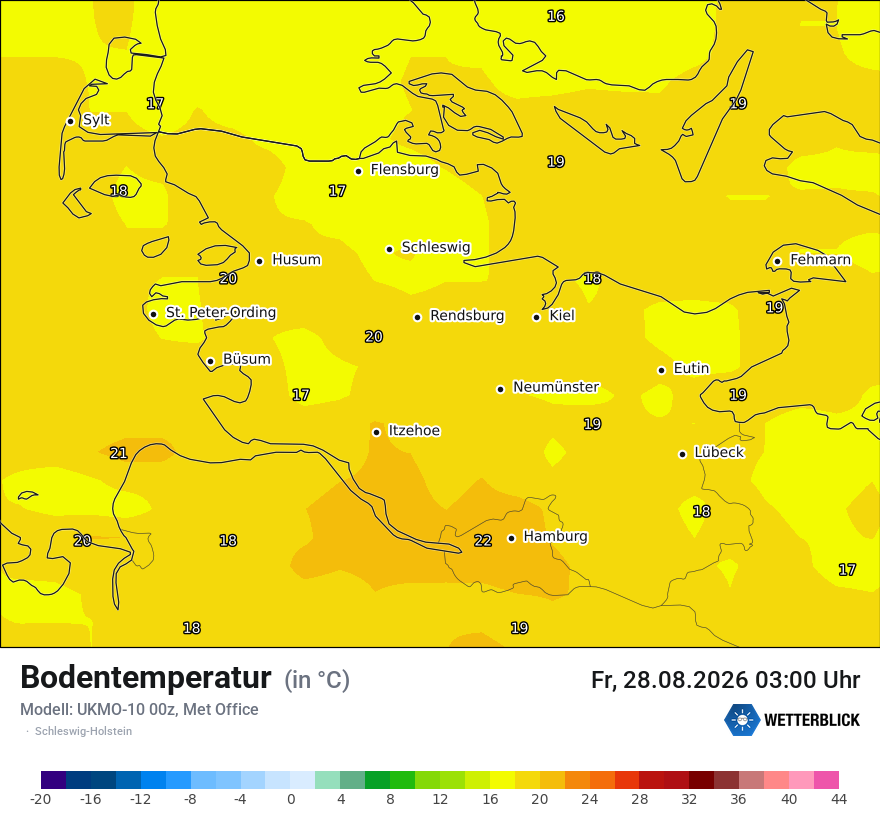Modellkarte UKMO – t_g – sh
