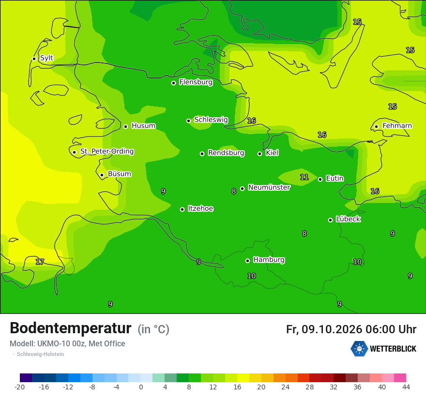 Modellkarte UKMO – t_g – sh