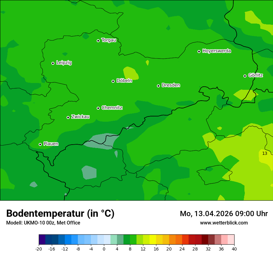 Modellkarte UKMO – t_g – sn