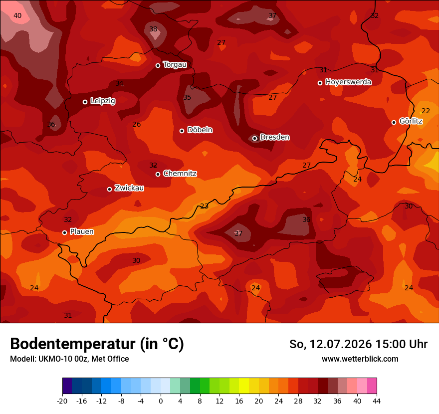 Modellkarte UKMO – t_g – sn