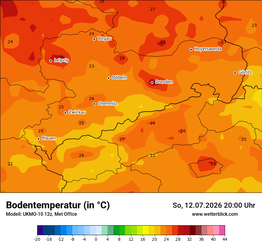 Modellkarte UKMO – t_g – sn